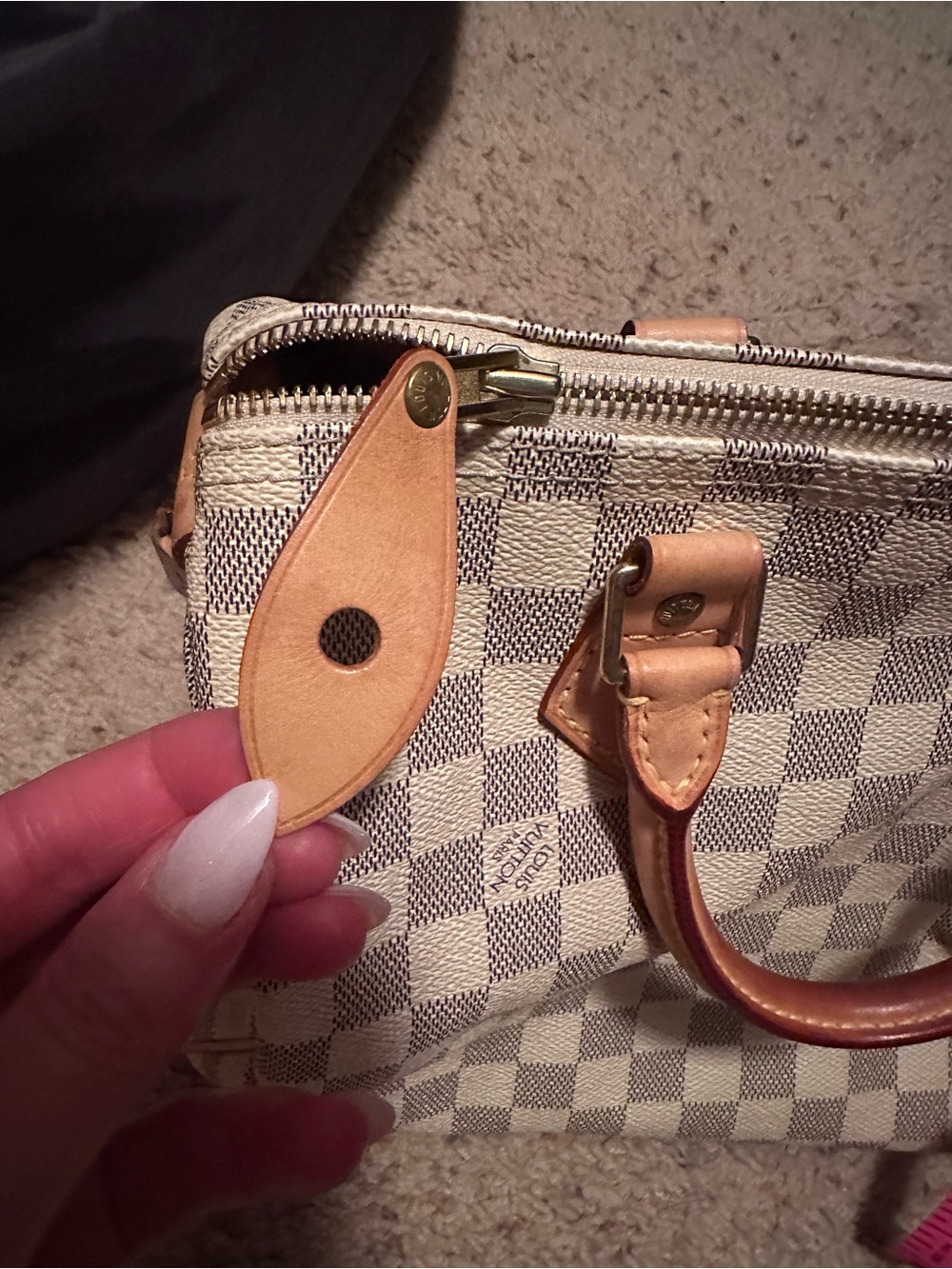 Louis Vuitton Damier Azur Speedy Satchel in Cream and Light Blue - Picture 5 of 10